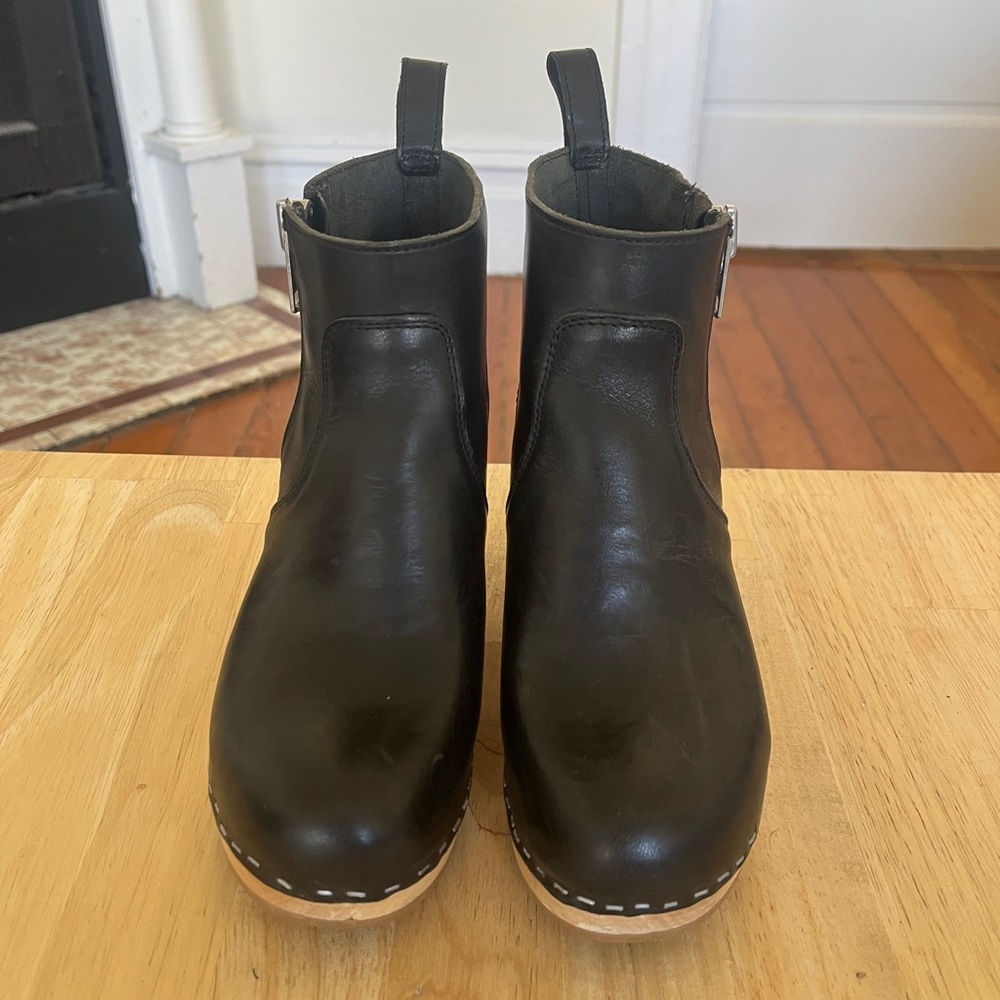 Swedish Hasbeens Black Zip It Emy Boots - Size 36